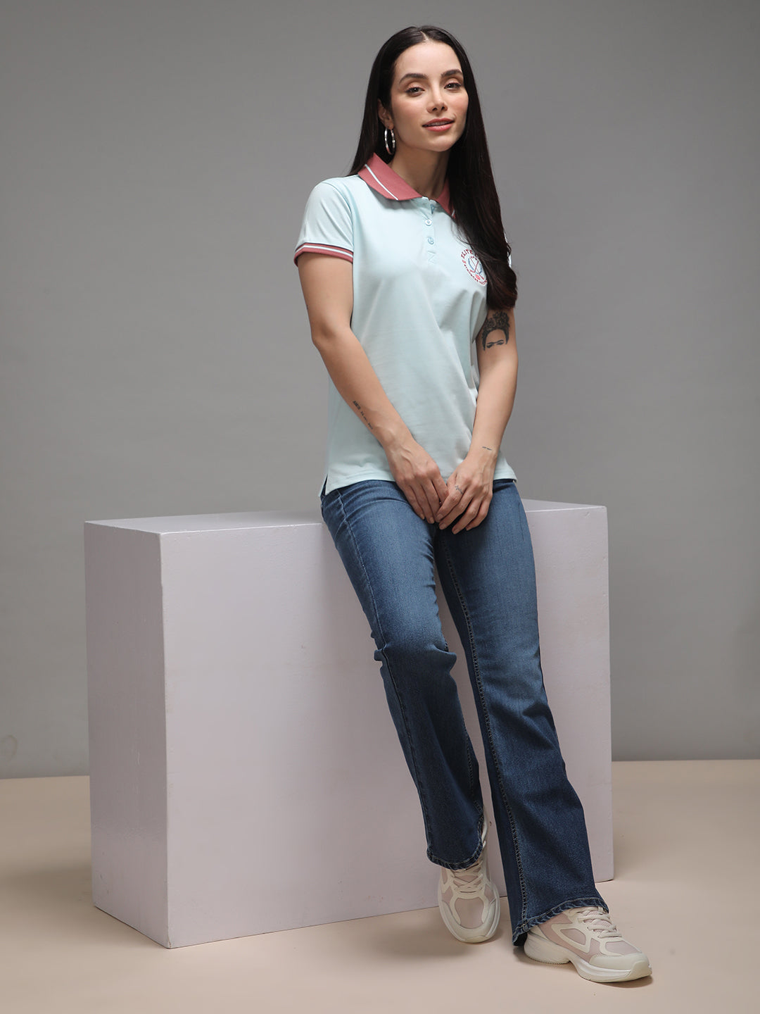 Womens Half Sleeve Polo Neck Solid Regular Fit Tshirts