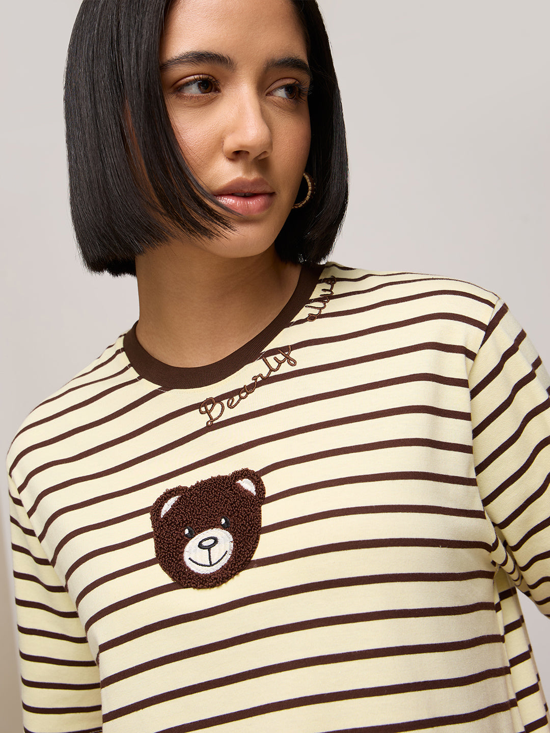 Womens Striped Oversized Fit Cotton T-Shirt