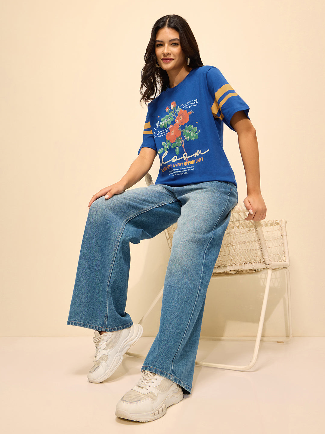 Womens Printed Oversized Fit Cotton T-Shirt