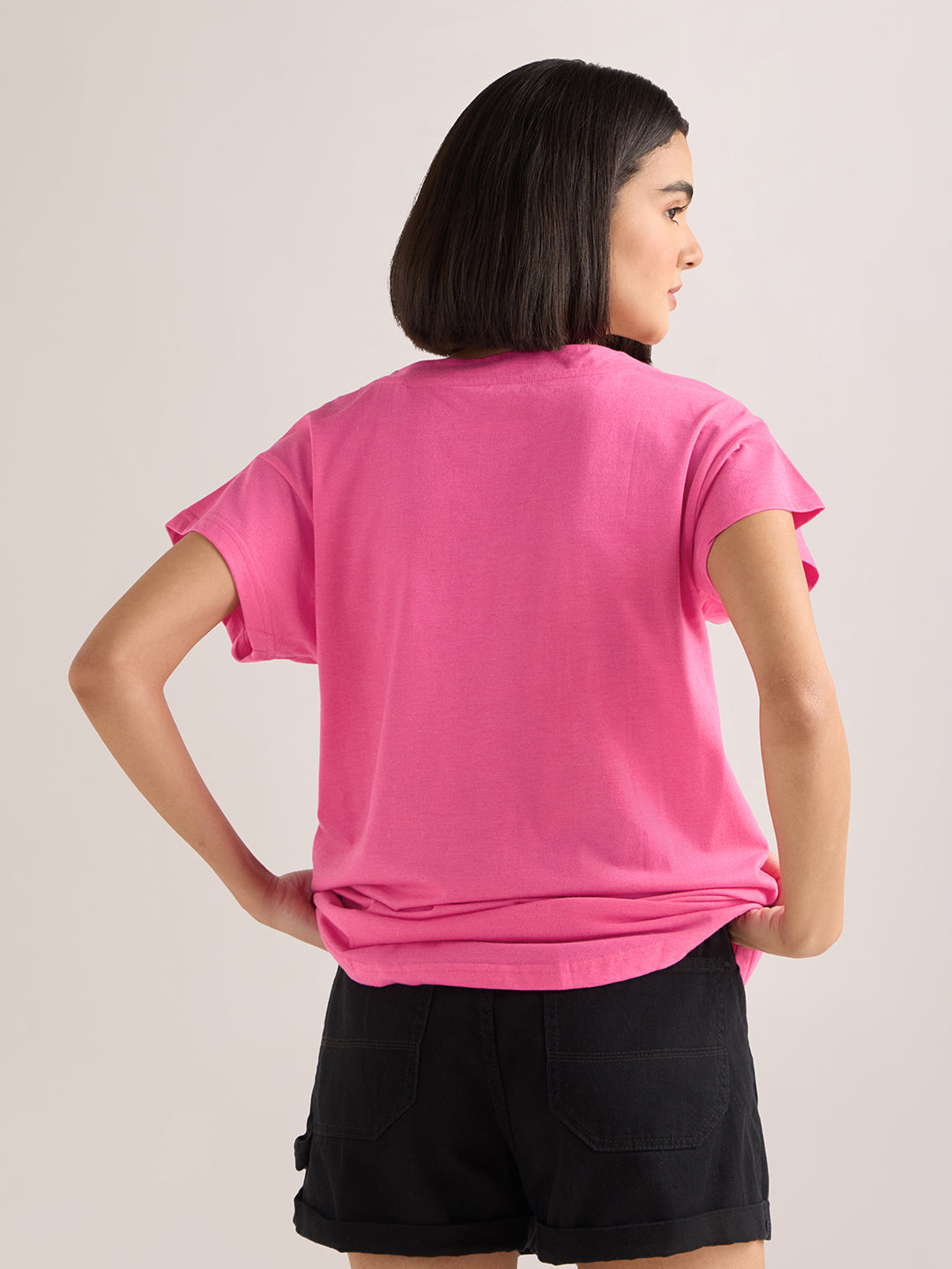 Womens Solid Regular Fit Poly Cotton  V-Neck Tshirt