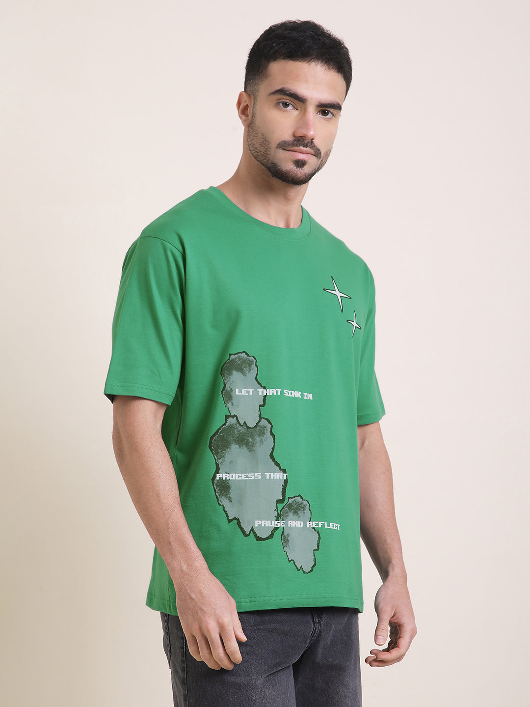 Mens Half Sleeve Round Neck Printed Oversized Fit Tshirts