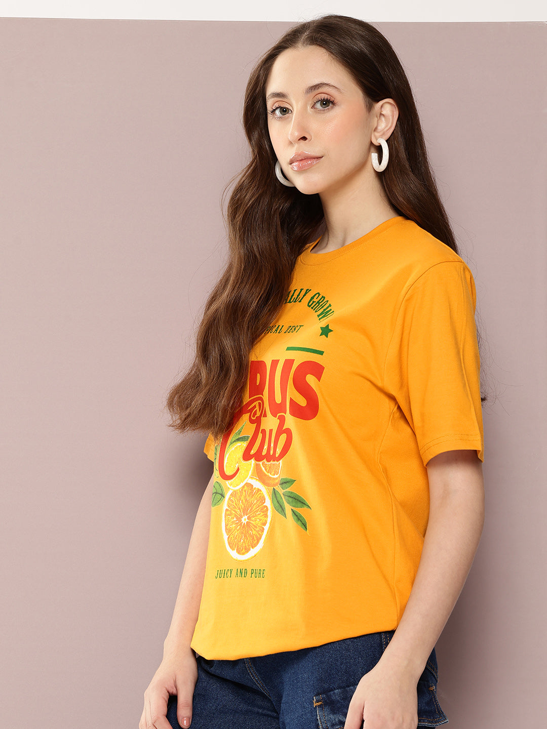 Womens Half Sleeve Round Neck Printed Oversized Fit Tshirts