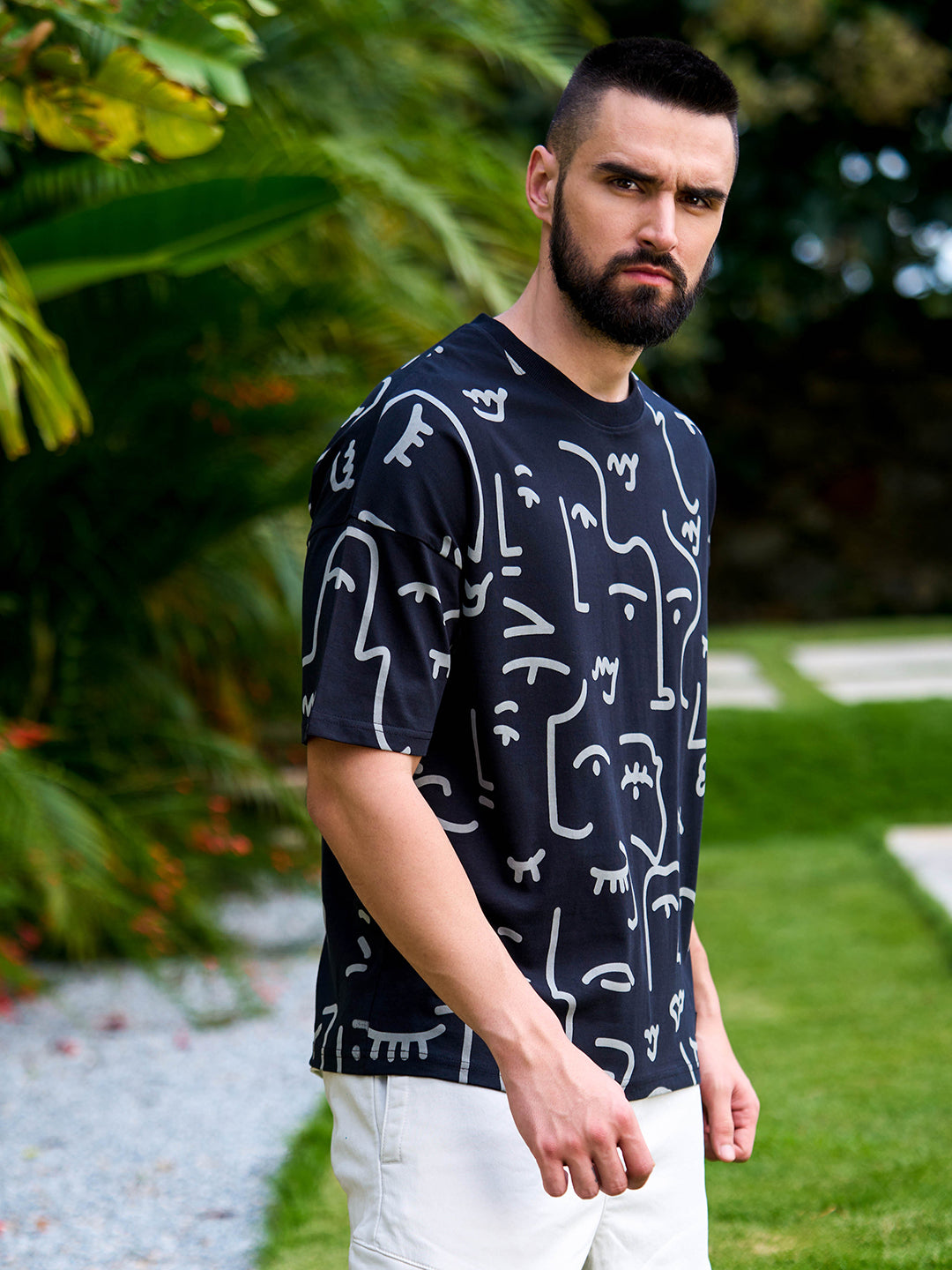 Mens Half Sleeve Drop Shoulder Printed Oversized Fit T-Shirts
