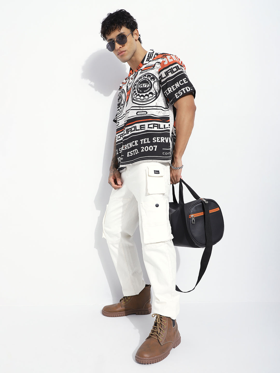 Men Boxy Regular Short Sleeve Printed White Shirt