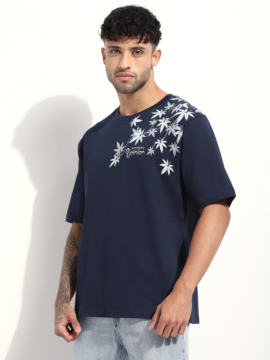 Mens Half Sleeve Round Neck Embroidered Oversized Fit Tshirts
