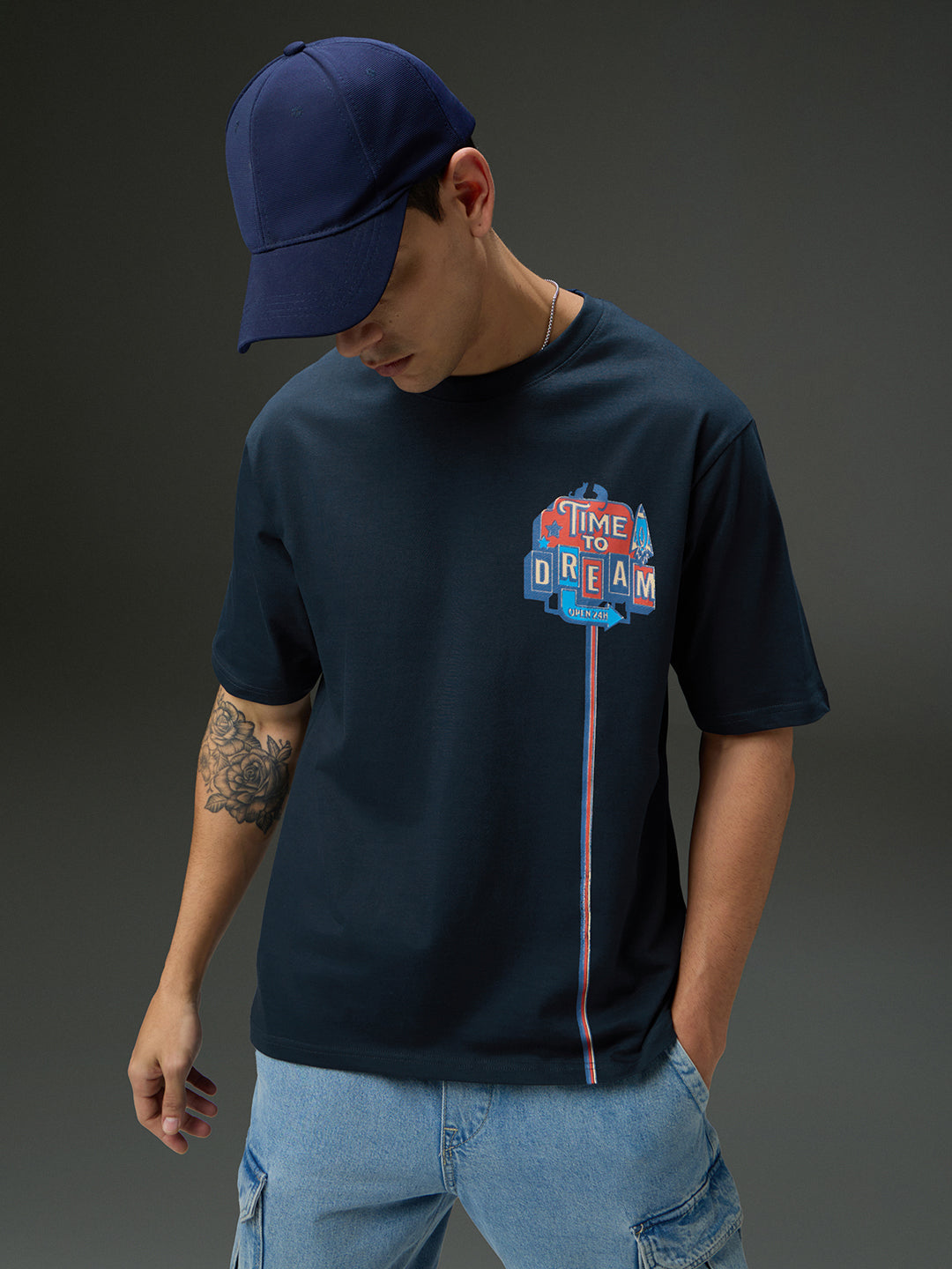 Mens Round Neck Half Sleeve Printed Oversized Fit Tshirt
