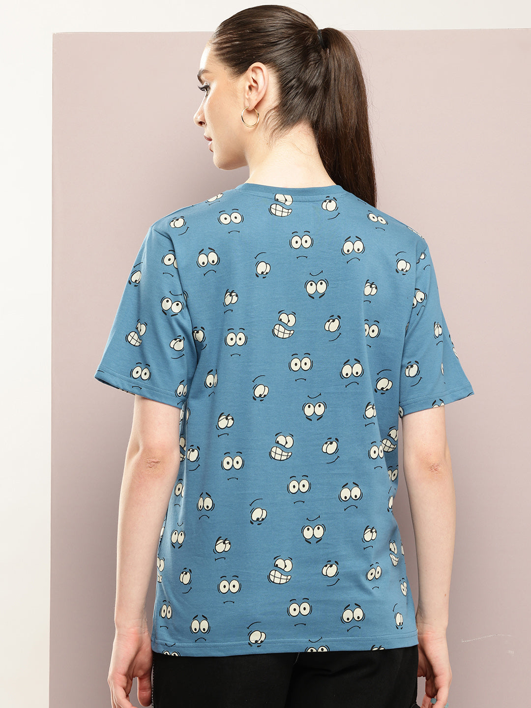 Womens Half Sleeve Round Neck All-Over Printed Oversized Fit Tshirts