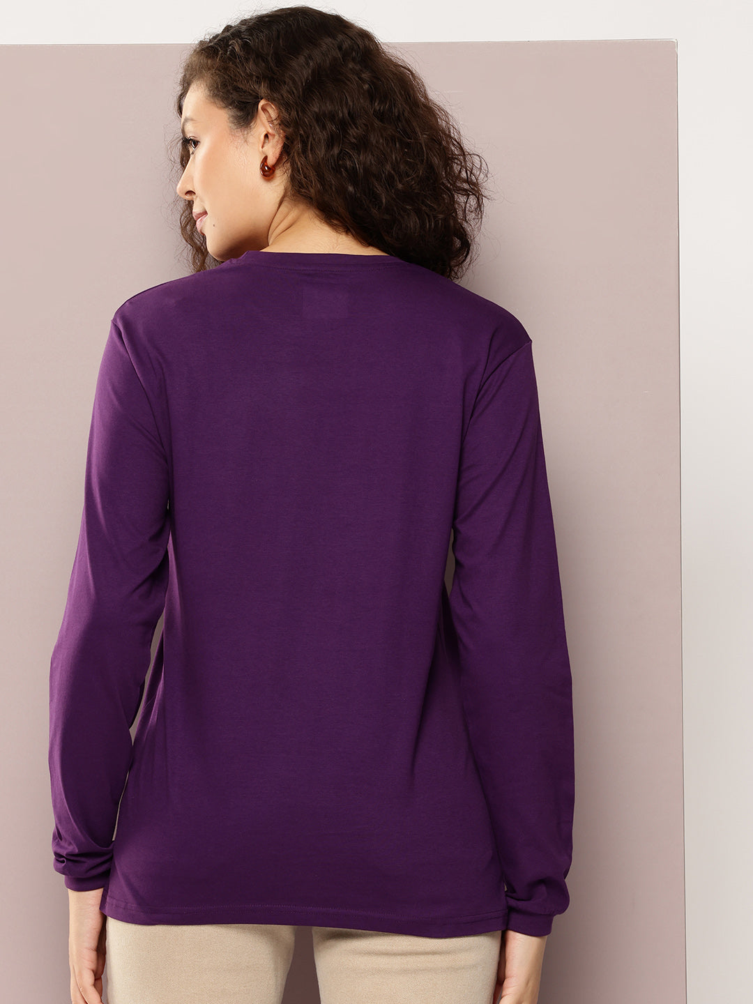 Womens Full Sleeve Round Neck Embroidered Oversized Fit Tshirts