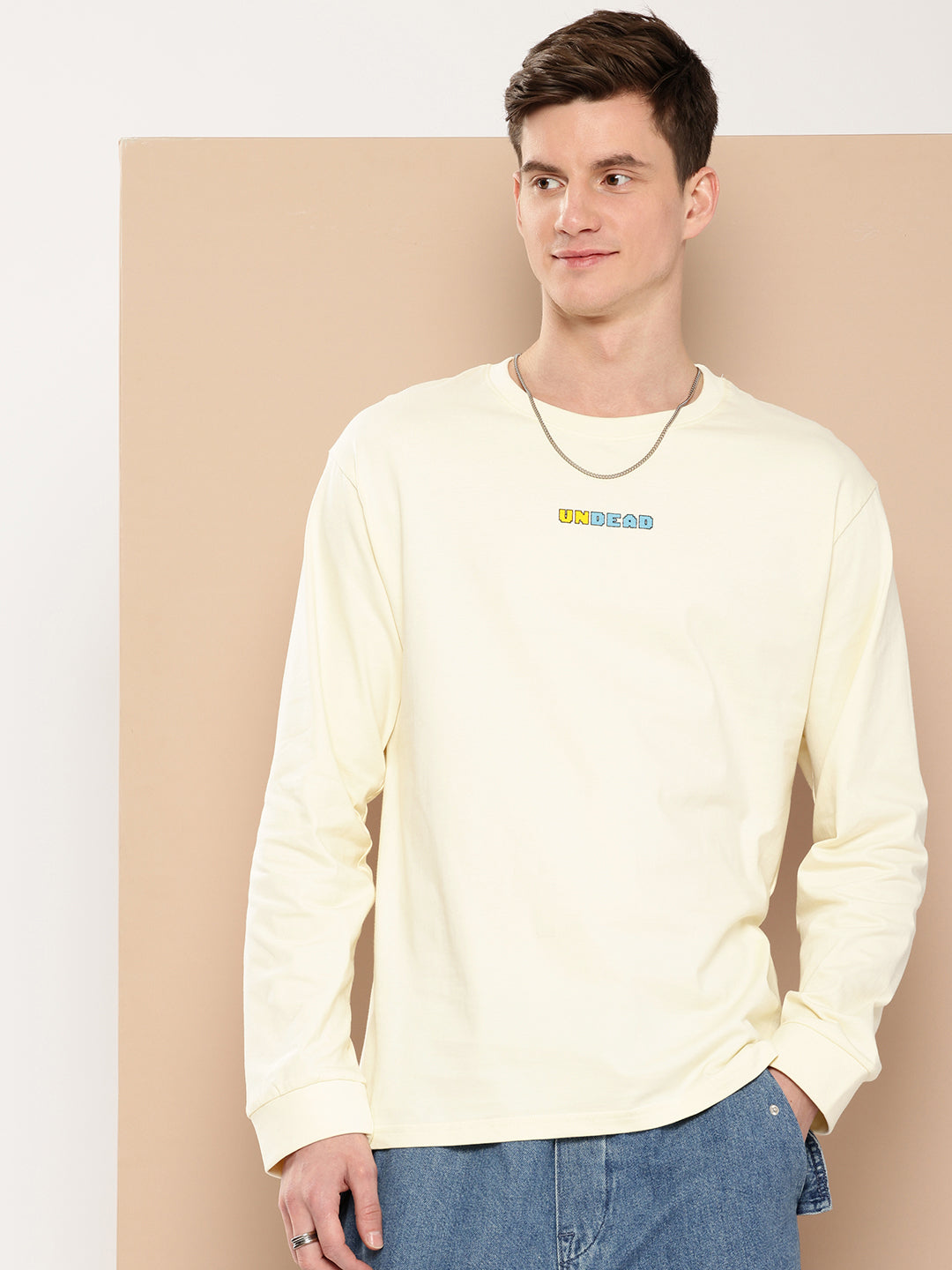 Mens Full Sleeve Round Neck Back Printed Oversized Fit Tshirts