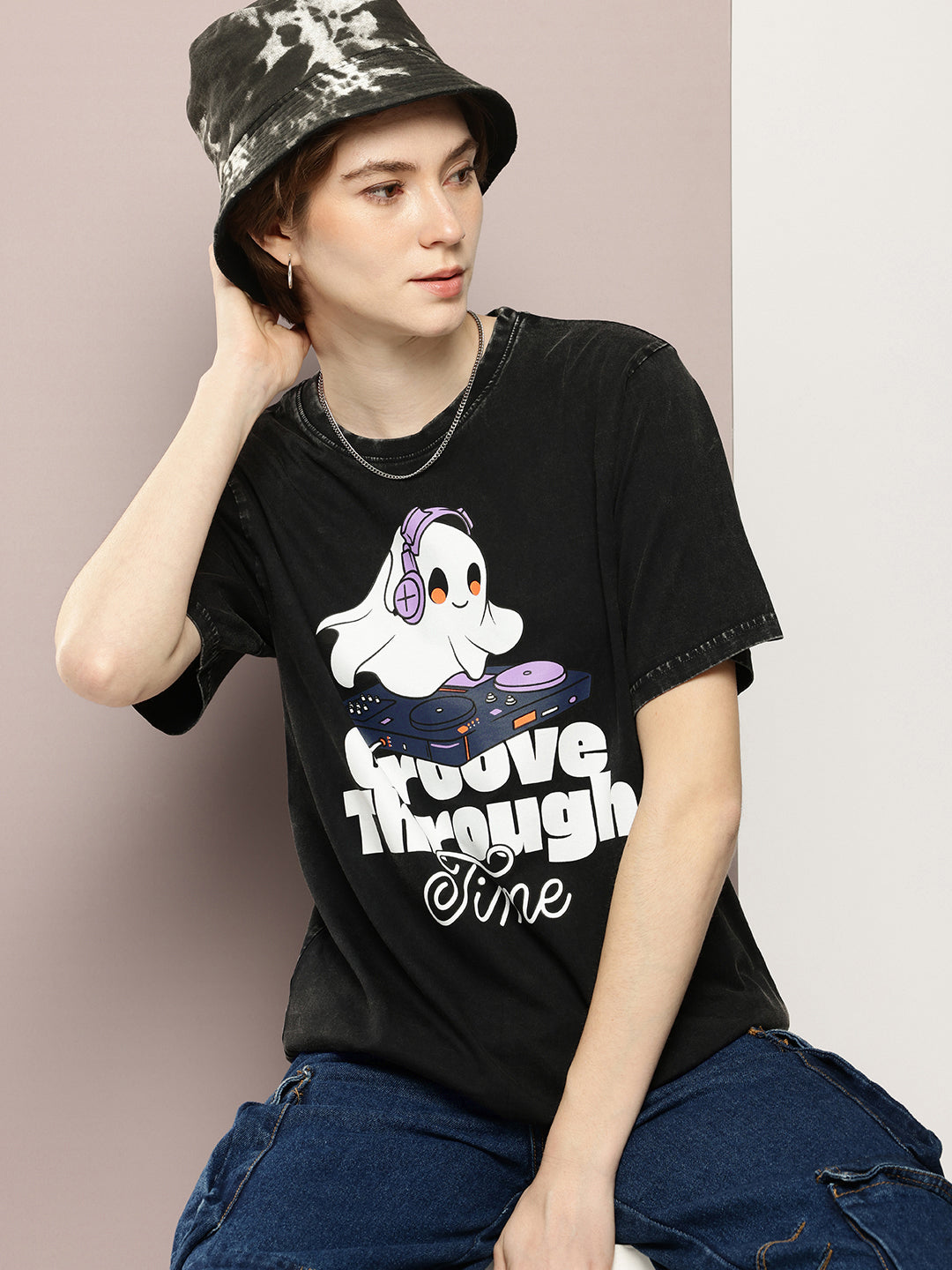 Womens Half Sleeve Round Neck Printed Oversized Fit Tshirts
