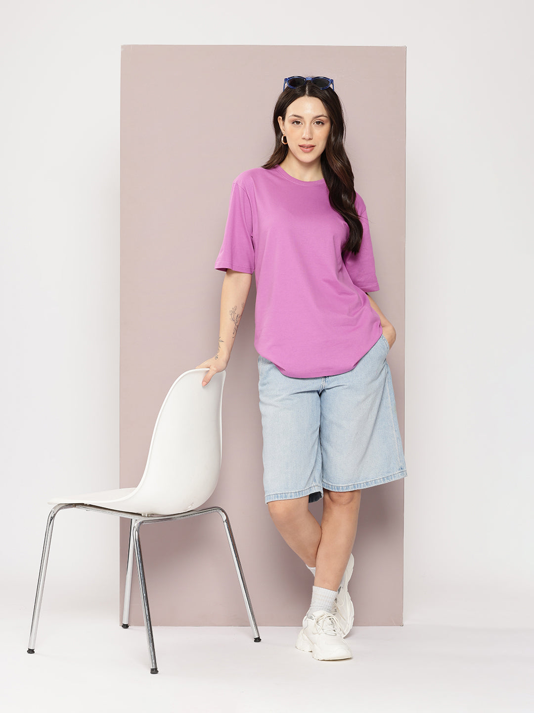 Womens Half Sleeve Round Neck Solid Oversized Fit Tshirts