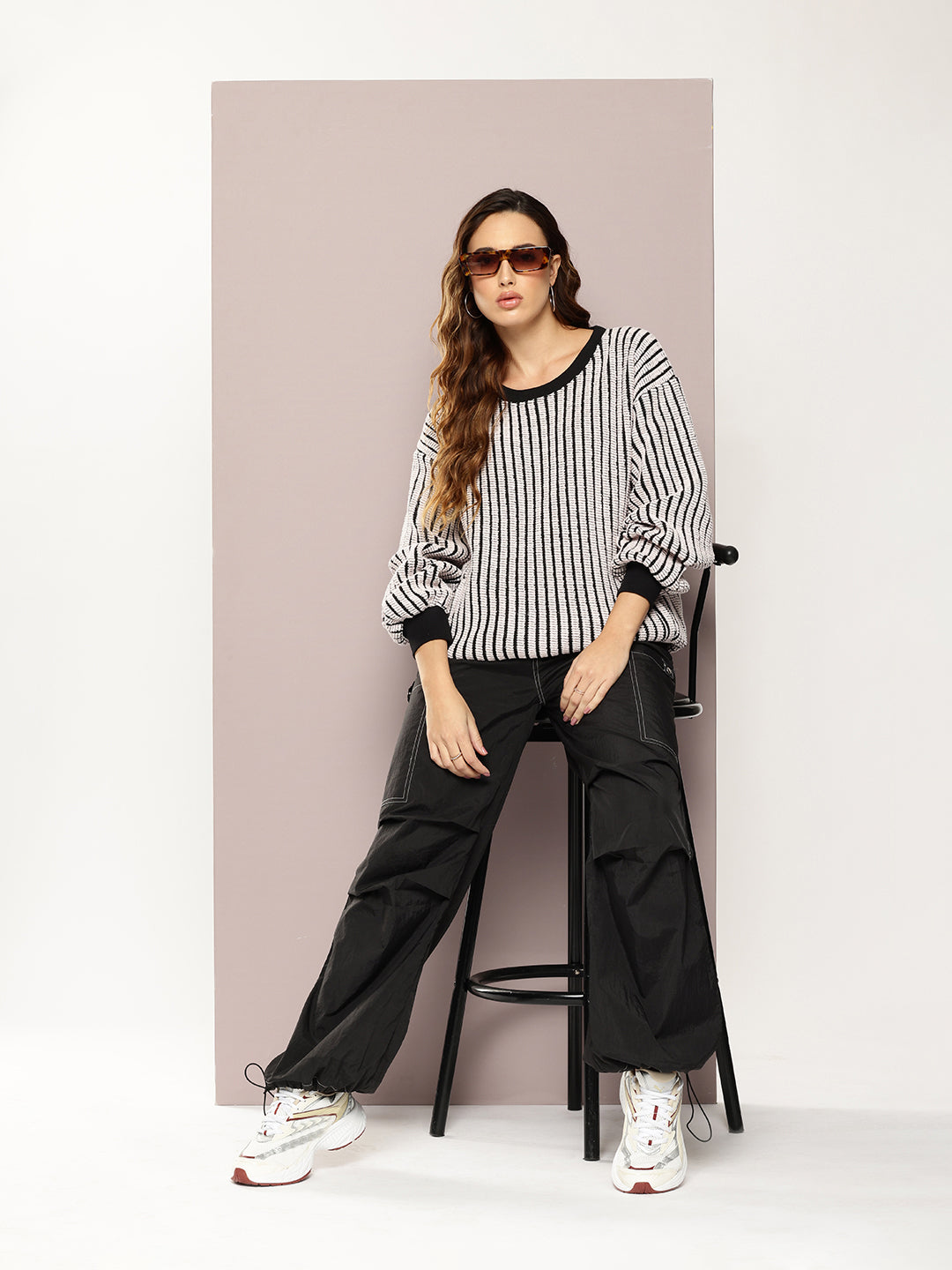 Women Long Sleeve Oversized Striped Sweatshirt