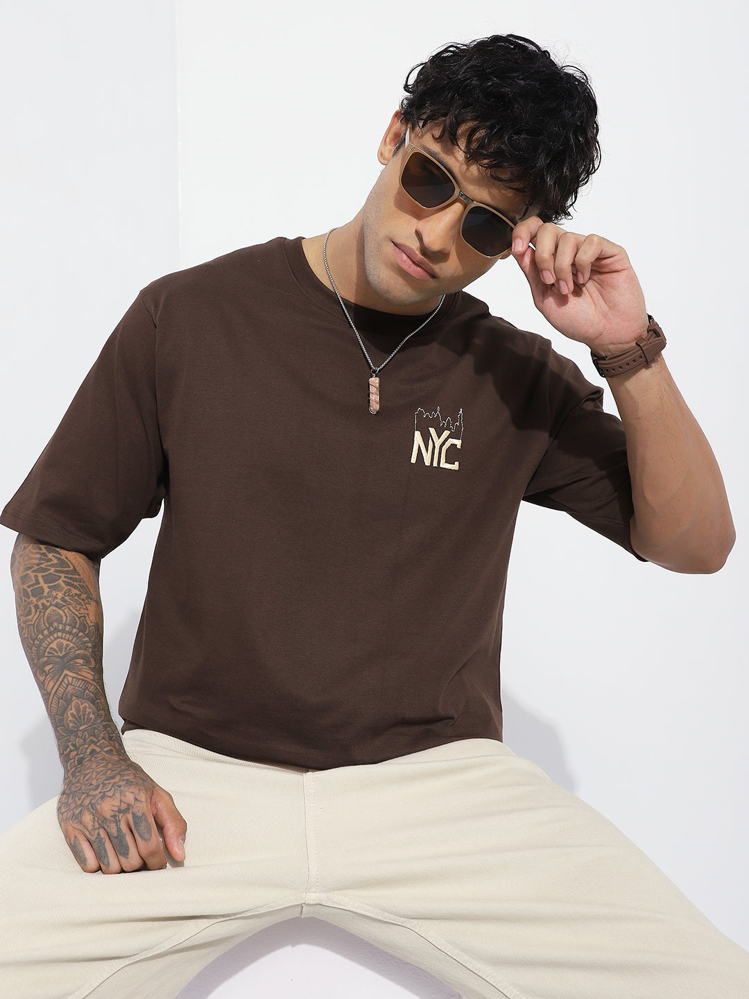 Mens Half Sleeve Round Neck Back Striped Oversized Fit Tshirts