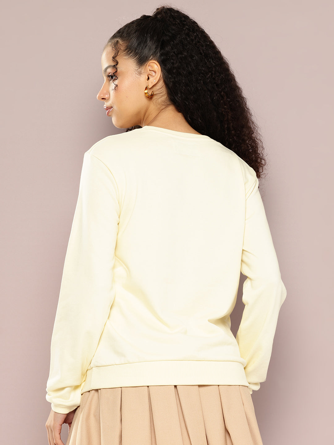 Womens Full Sleeve Round Neck Embellished Relaxed Fit Tshirts