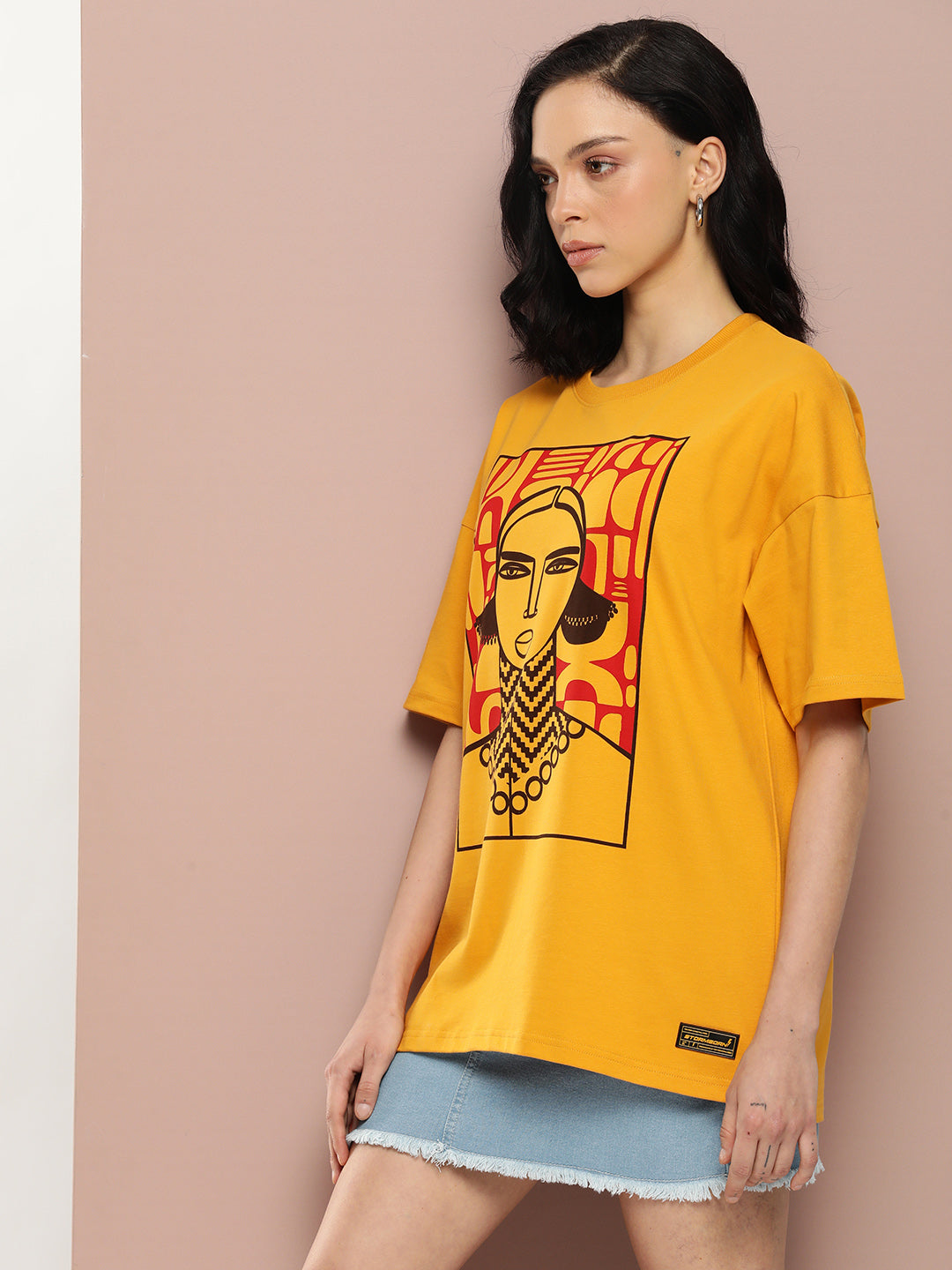 Womens Half Sleeve Drop Shoulder Printed Oversized Fit T-Shirts