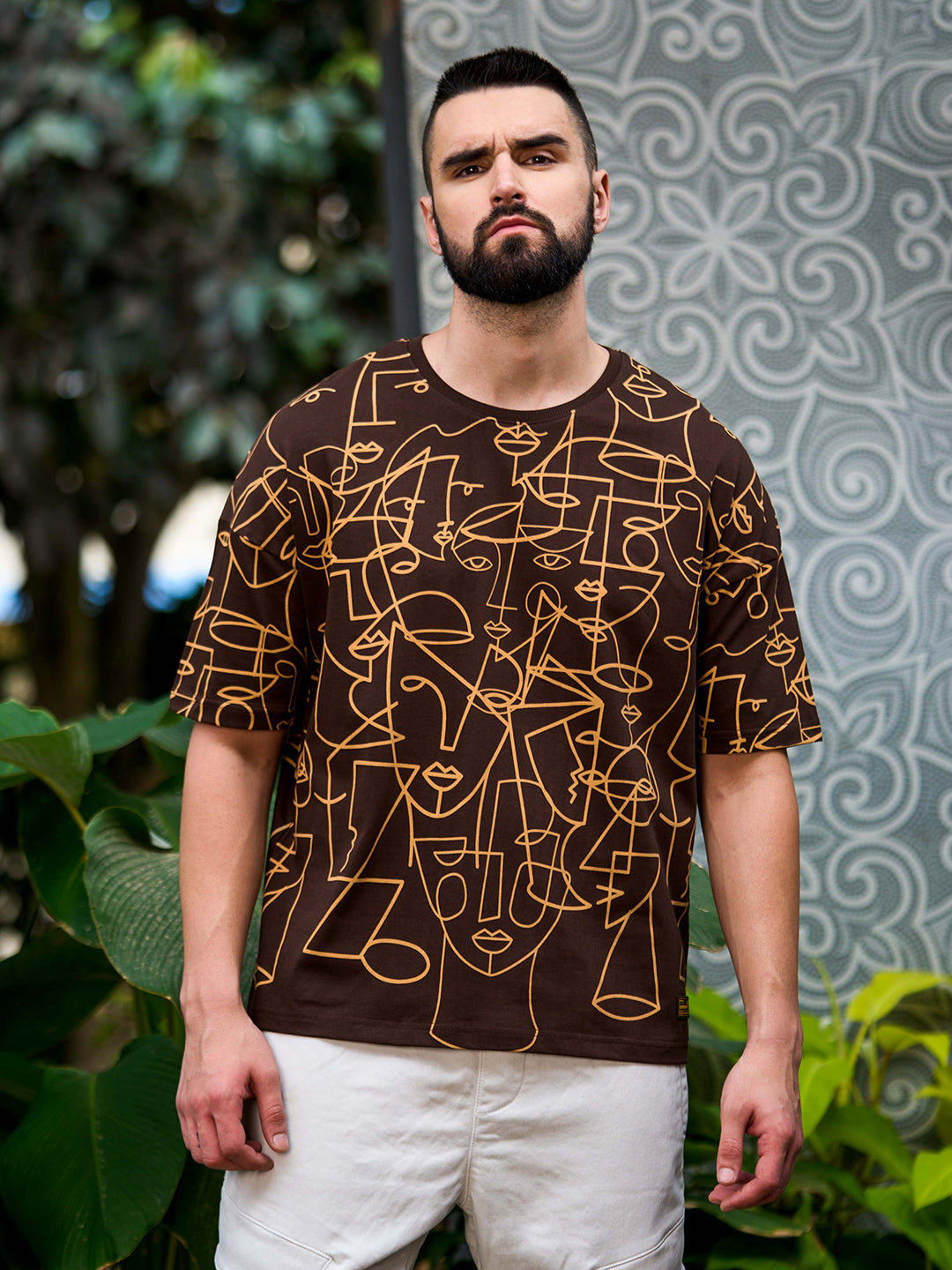 Mens Half Sleeve Drop Shoulder Printed Oversized Fit T-Shirts