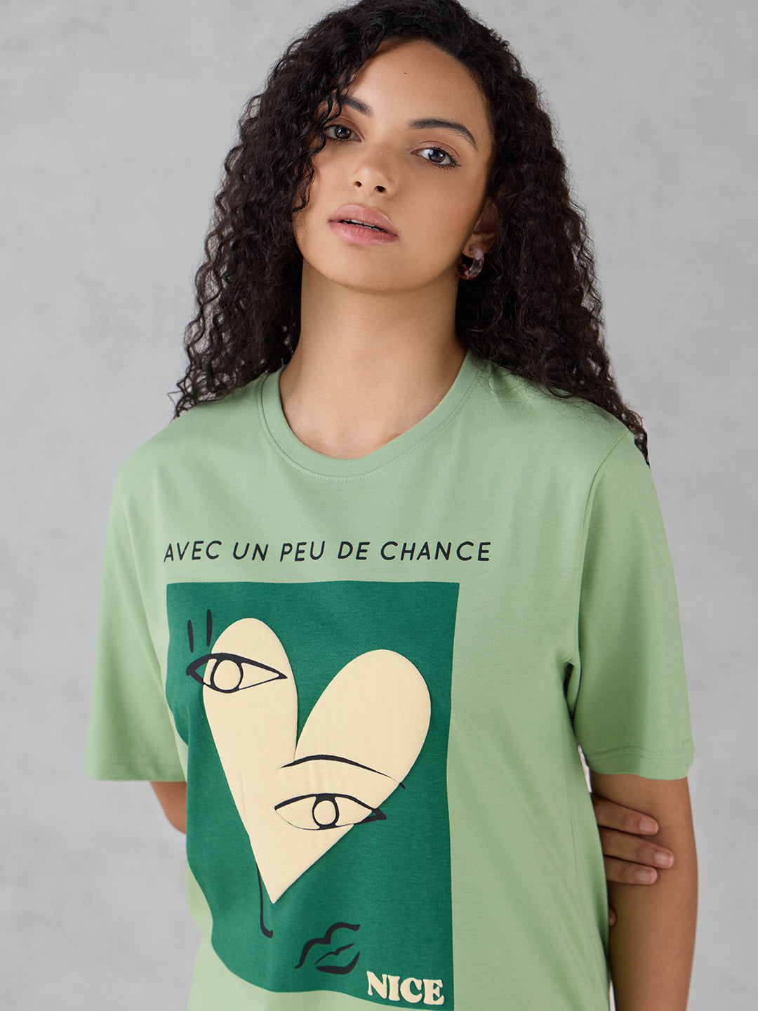 Womens Half Sleeve Puff Printed Oversized Fit Tshirt