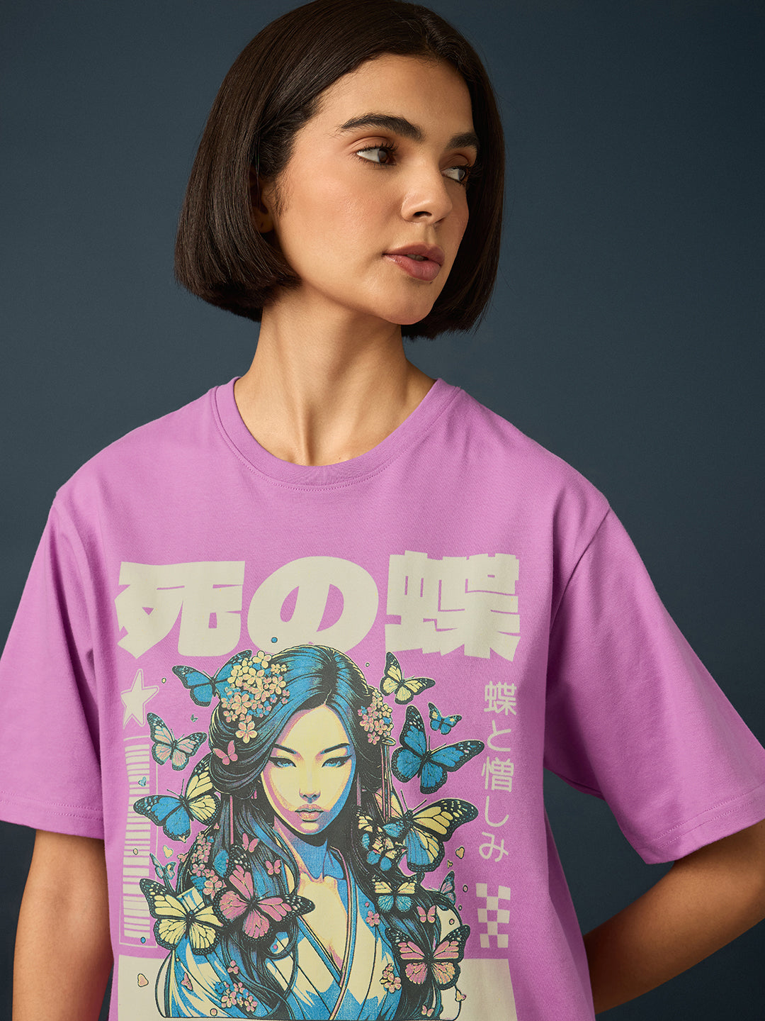 Womens Short Sleeve Printed Oversized Fit Tshirt 
