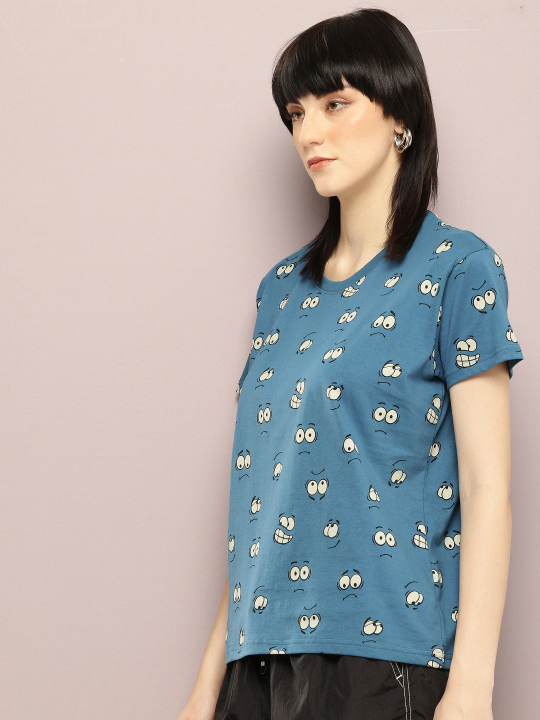 Womens Half Sleeve Round Neck All-Over Printed Boxy Fit Tshirts