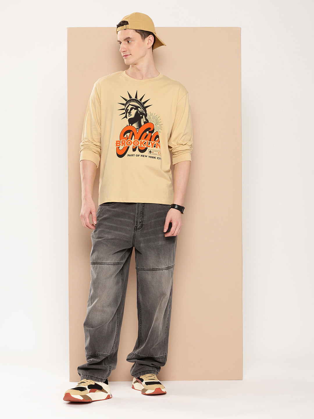 Mens Full Sleeve Round Neck Printed Oversized Fit Tshirts