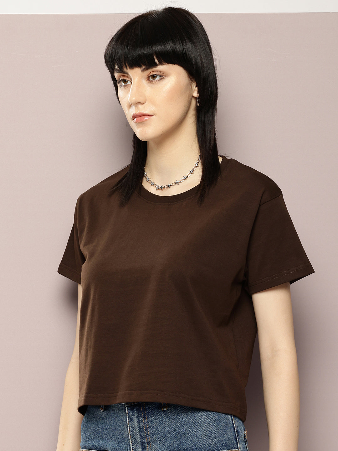 Womens Half Sleeve Round Neck Solid Boxy Fit Tshirts