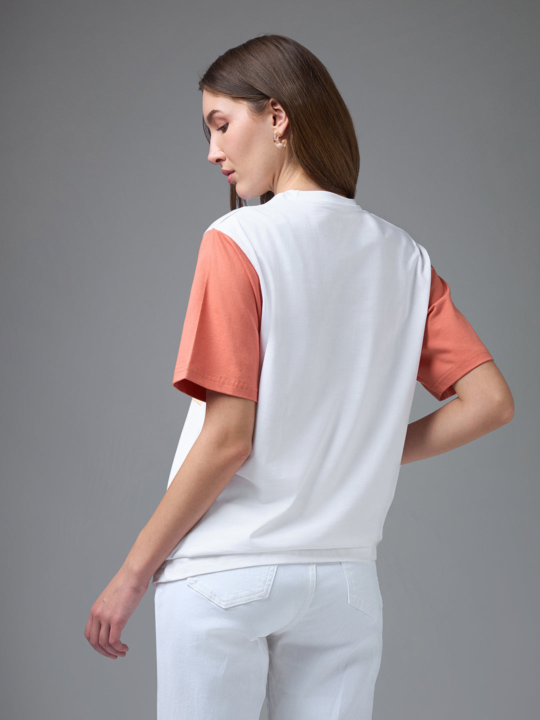 Womens Printed Round Neck Oversized Fit Tshirt