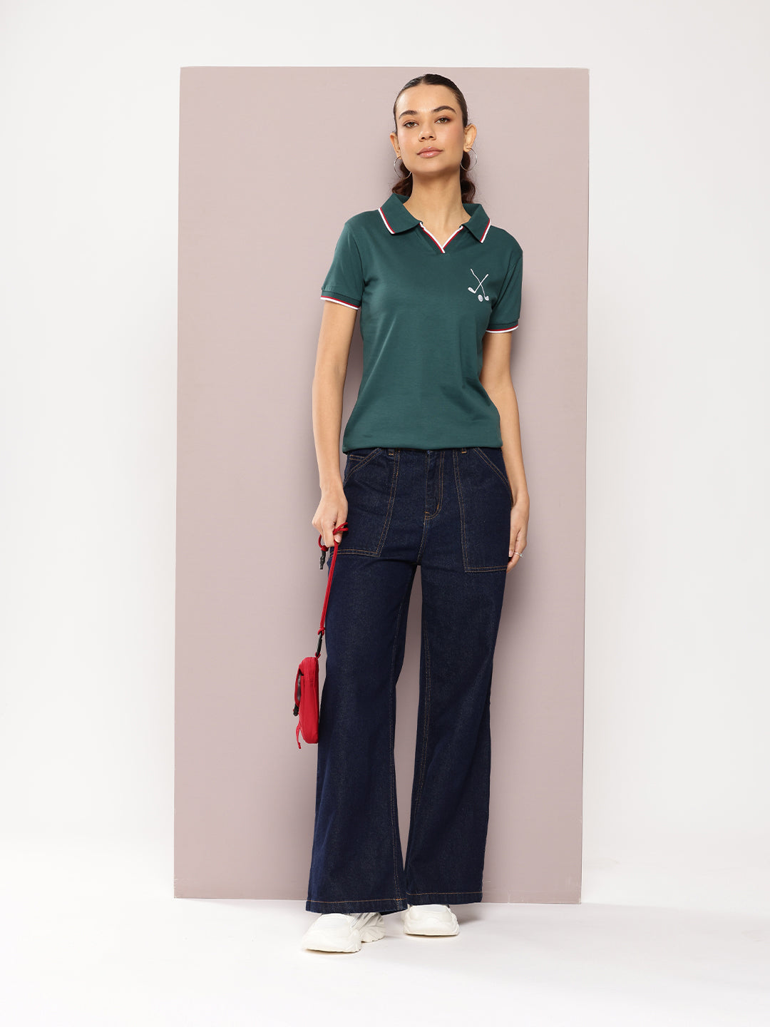 Womens Half Sleeve V-Neck Embroidered Regular Fit Tshirts