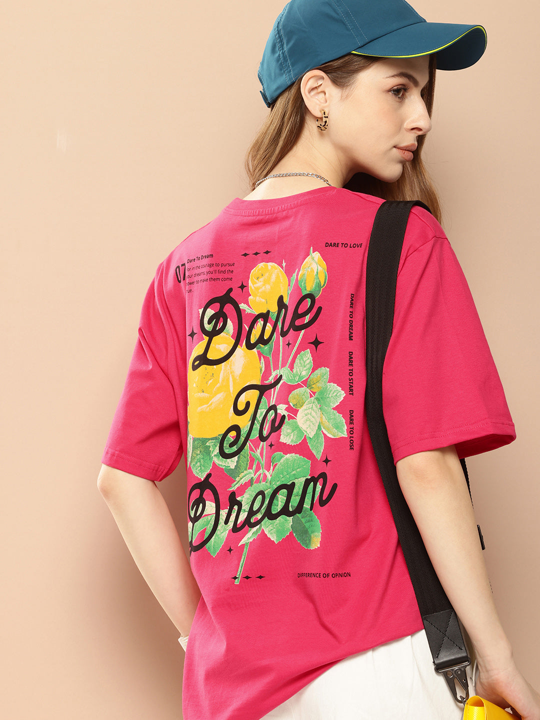 Womens Half Sleeve Round Neck Back Printed Oversized Fit Tshirts