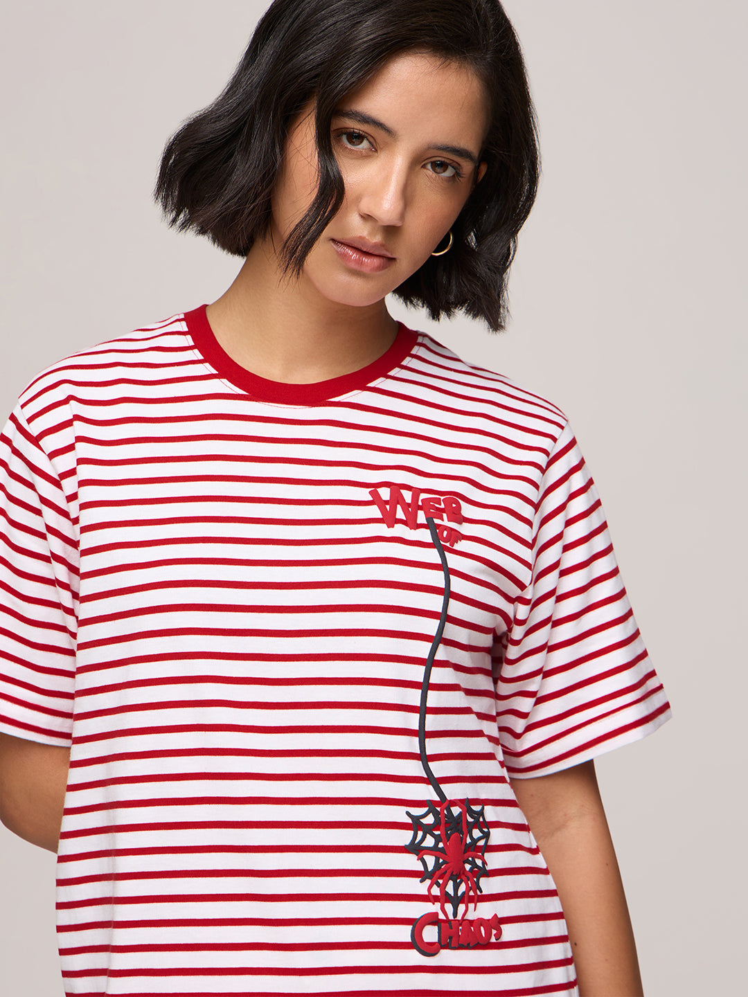 Womens Striped Oversized Fit Cotton T-Shirt