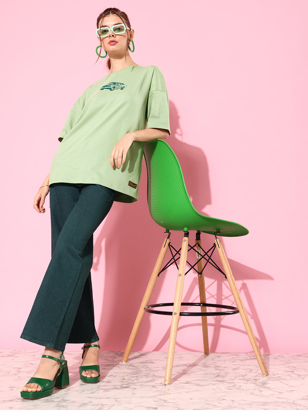 Womens Half Sleeve Drop Shoulder Printed Oversized Fit T-Shirts