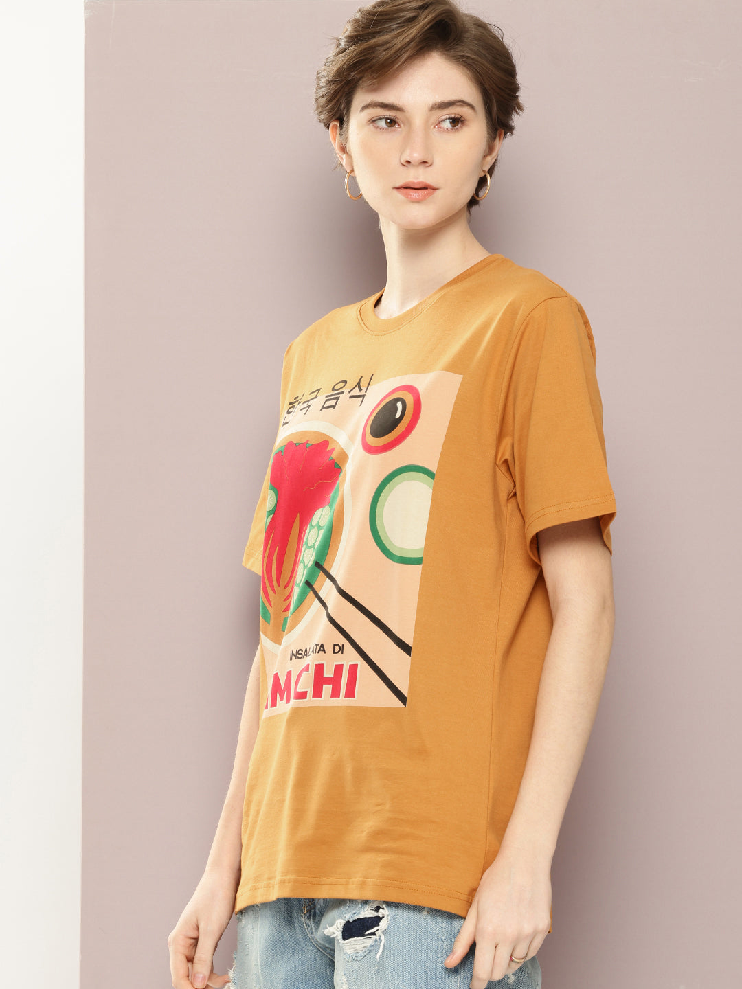 Womens Half Sleeve Round Neck Printed Oversized Fit Tshirts
