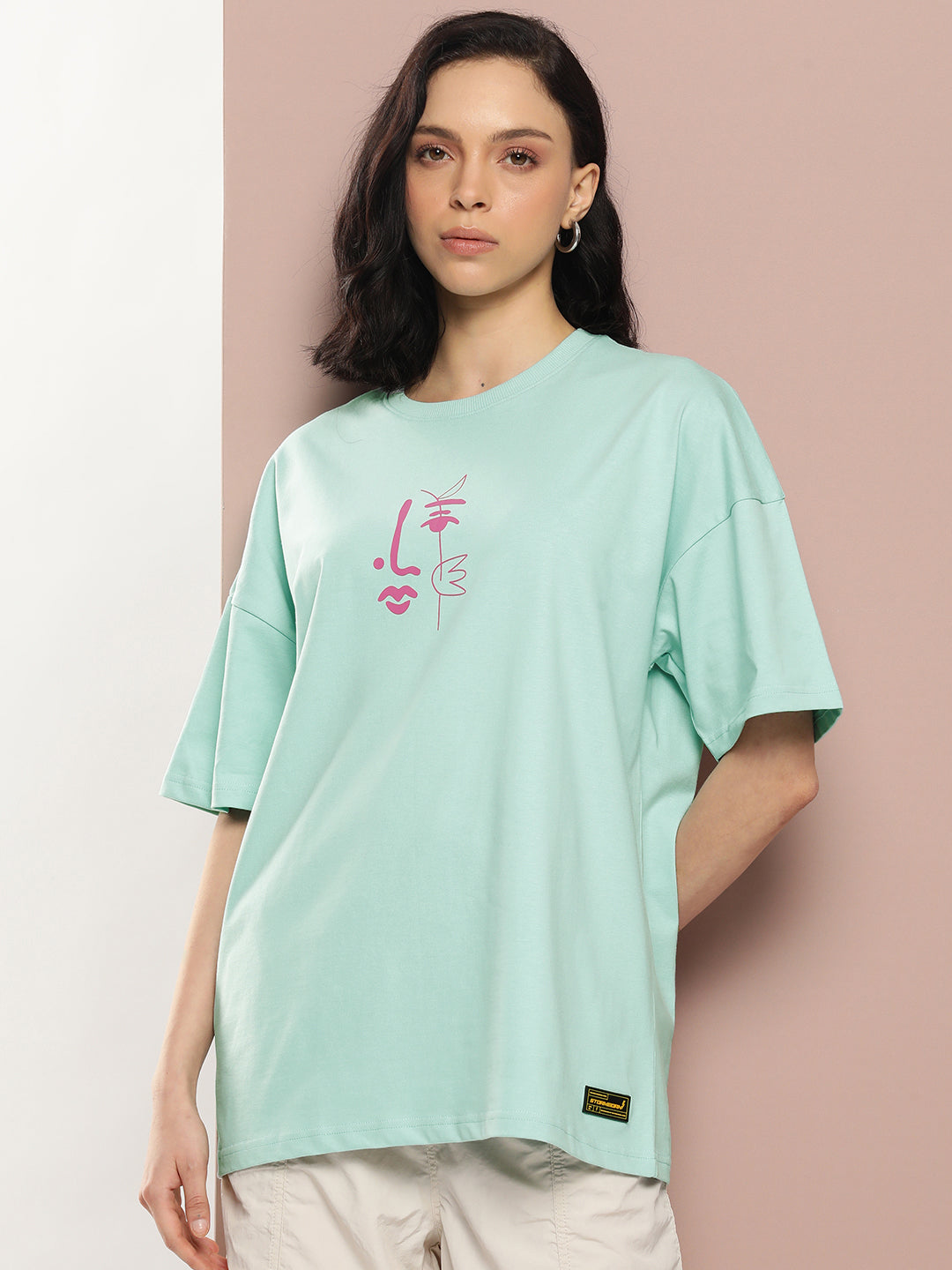 Womens Half Sleeve Drop Shoulder Printed Oversized Fit T-Shirts