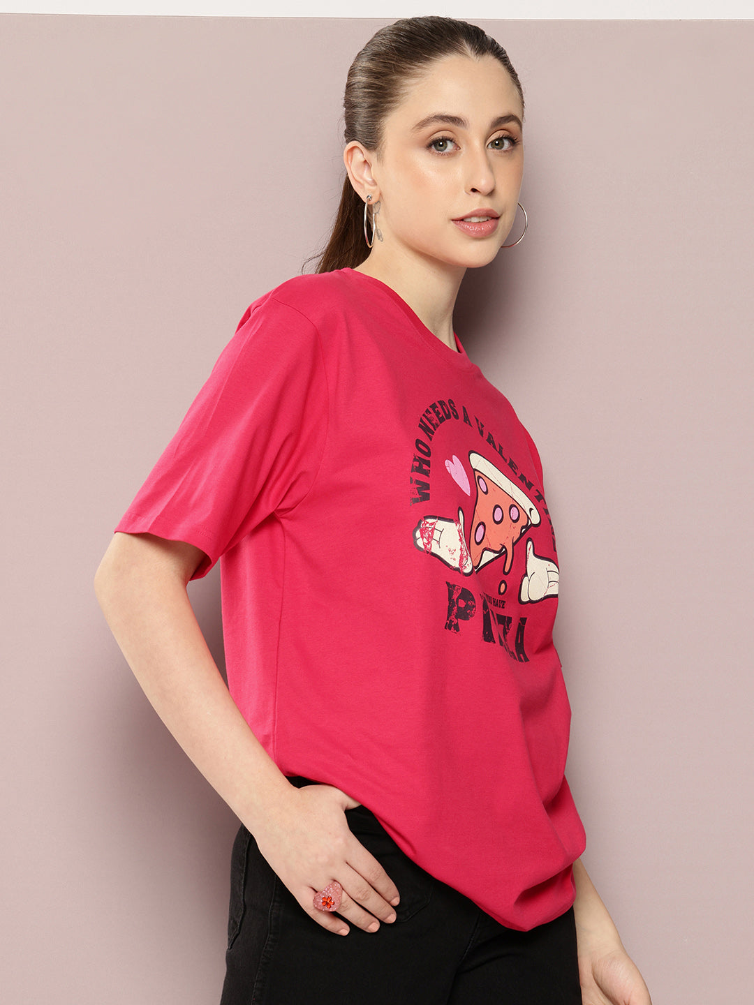 Womens Half Sleeve Round Neck Printed Oversized Fit Tshirts