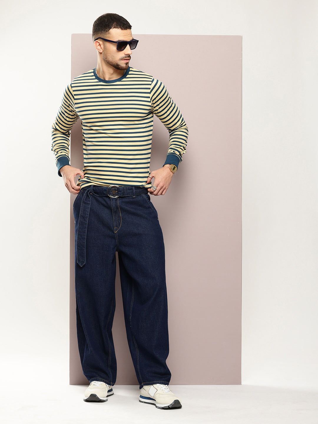 Mens Full Sleeve Round Neck Striped Regular Fit Tshirts