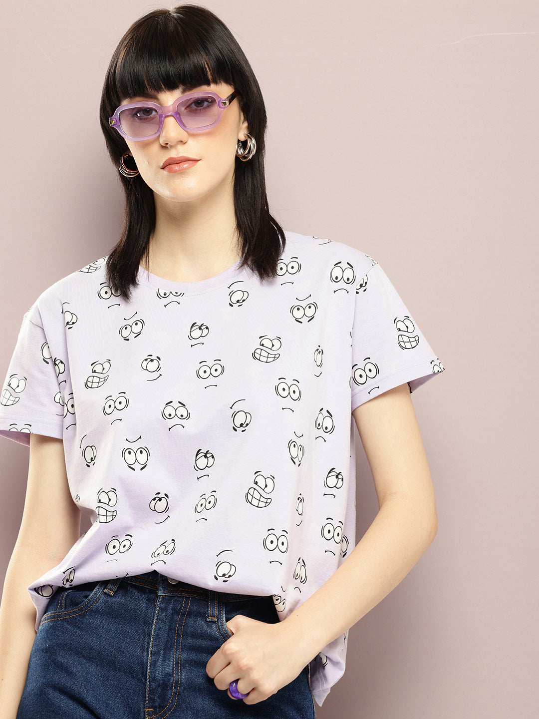 Womens Half Sleeve Round Neck All-Over Printed Boxy Fit Tshirts