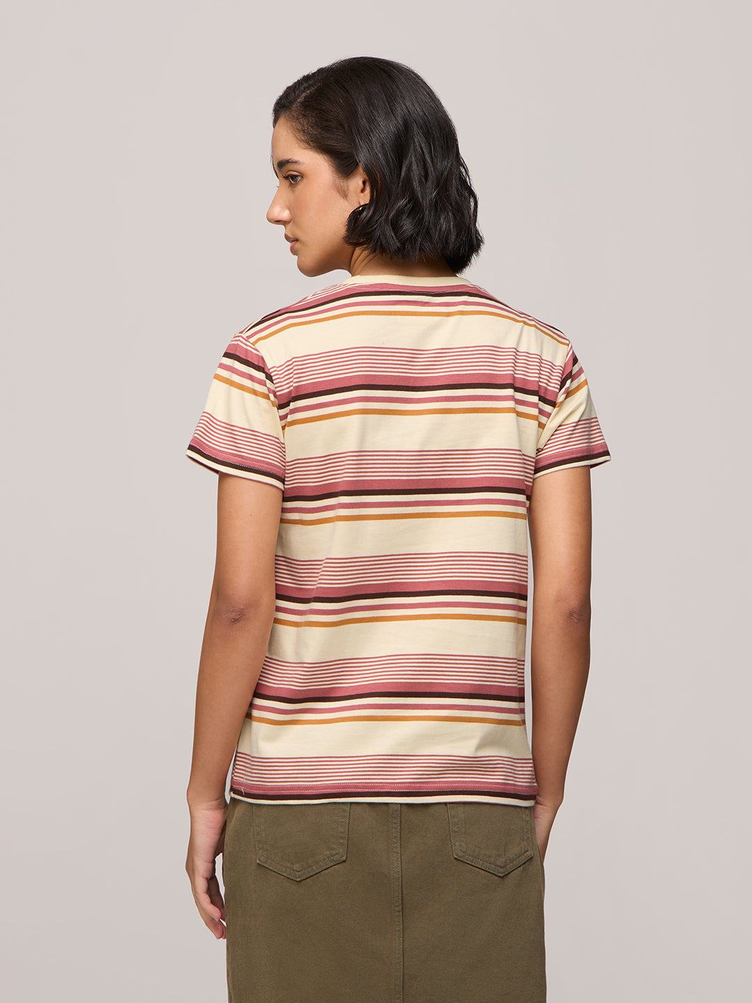Womens Striped Regular Fit Cotton T-Shirt