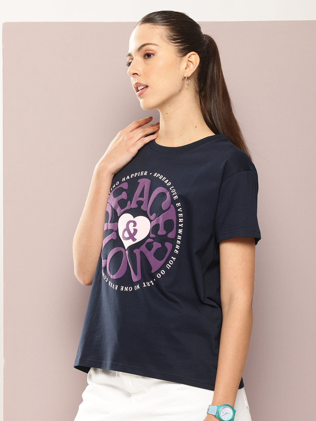 Womens Half Sleeve Round Neck Printed Boxy Fit Tshirts