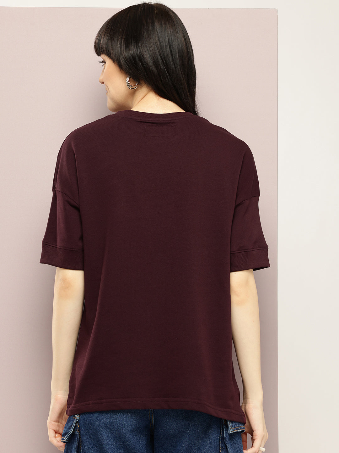 Womens Half Sleeve Round Neck Solid Oversized Fit Tshirts