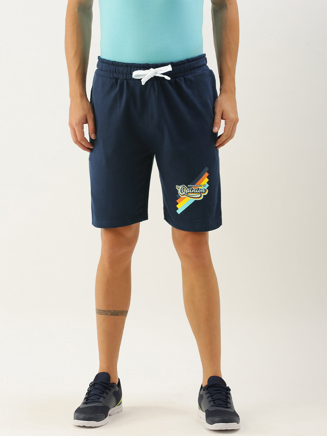 Men Navy Blue Typography Printed Mid-Rise Regular Shorts