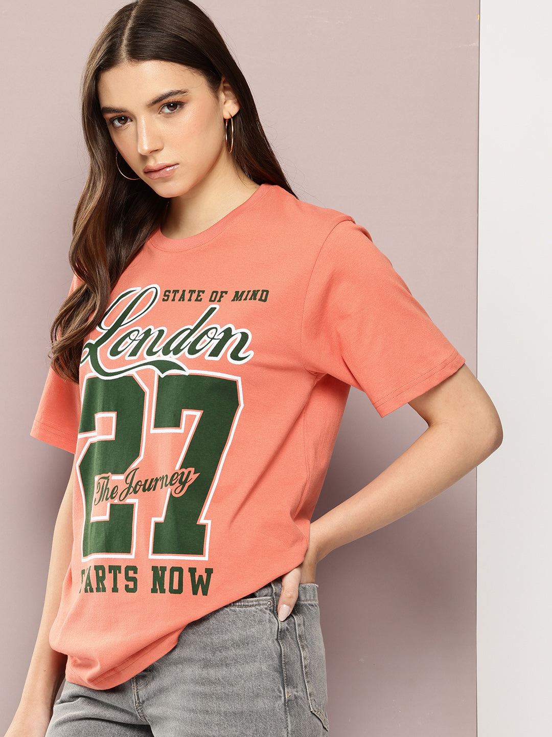 Womens Half Sleeve Round Neck Printed Oversized Fit Tshirts