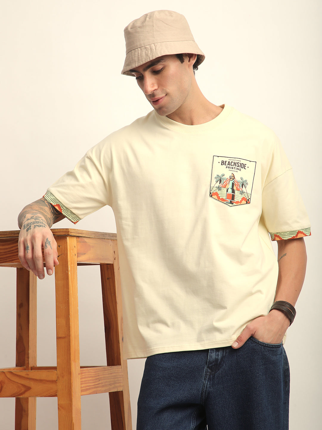 Mens Half Sleeve Drop Shoulder Printed Oversized Fit T-Shirts