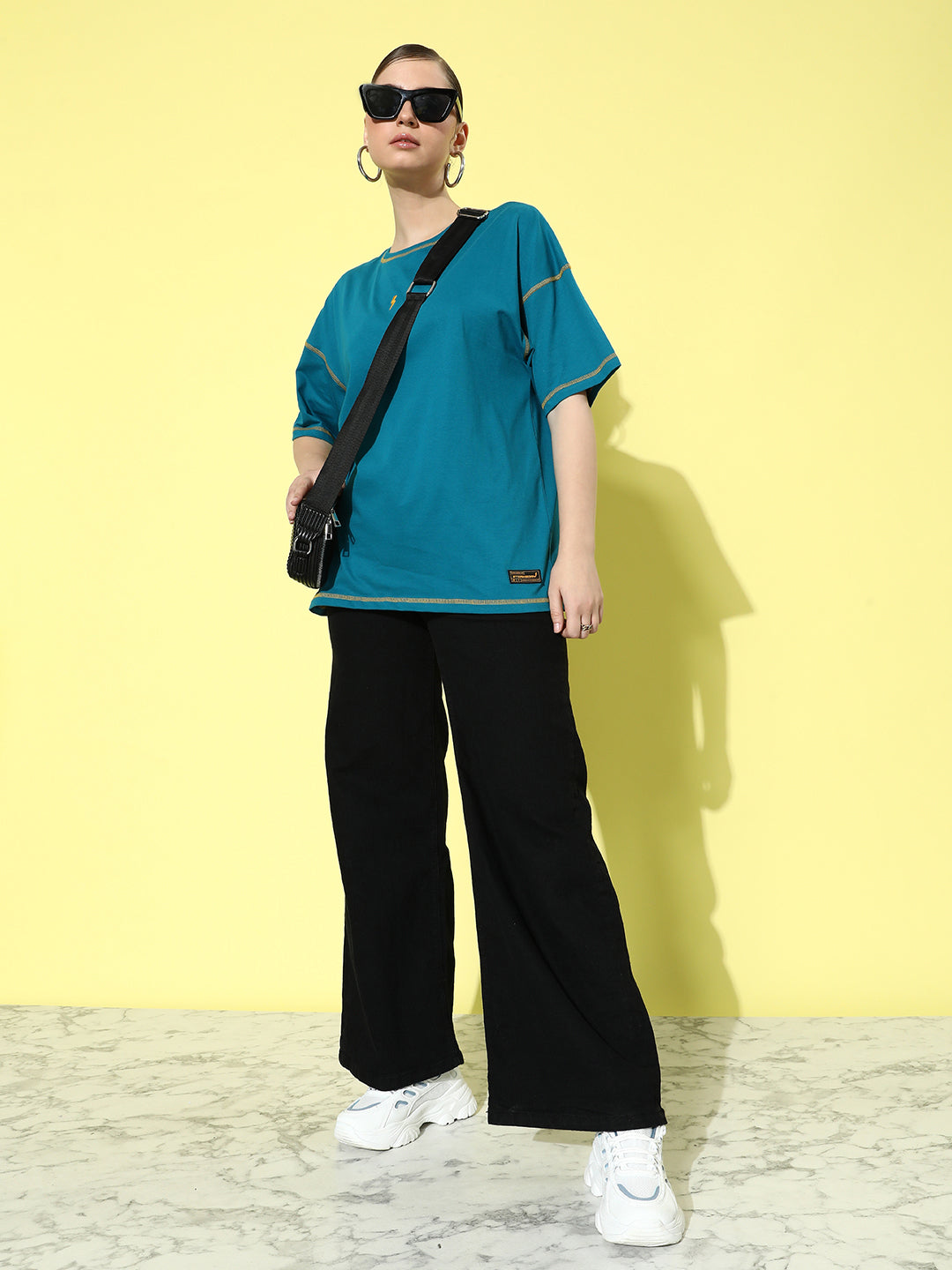 Womens Half Sleeve Drop Shoulder Plain Oversized Fit T-Shirts