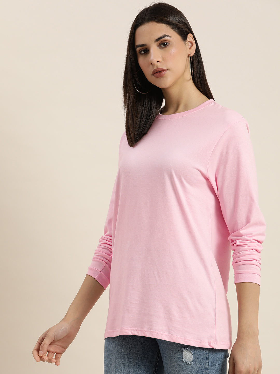 Womens Full Sleeve Round Neck Oversized Fit T-Shirts