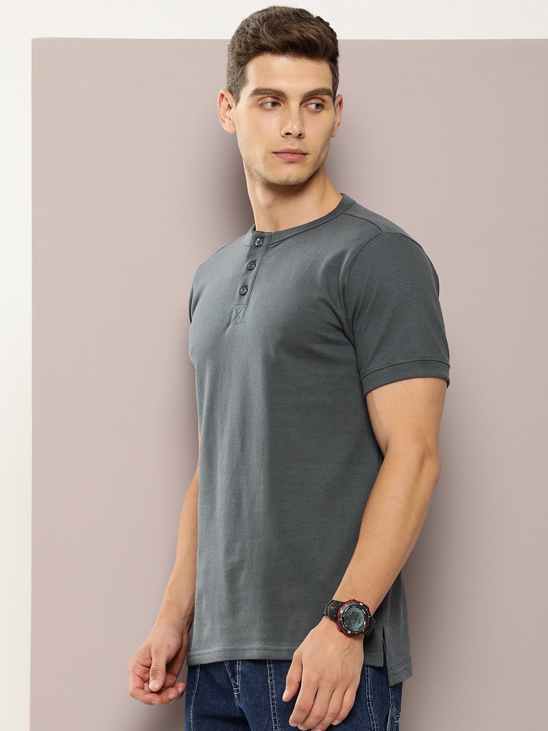 Mens Half Sleeve Henley Neck Regular Fit T-Shirts