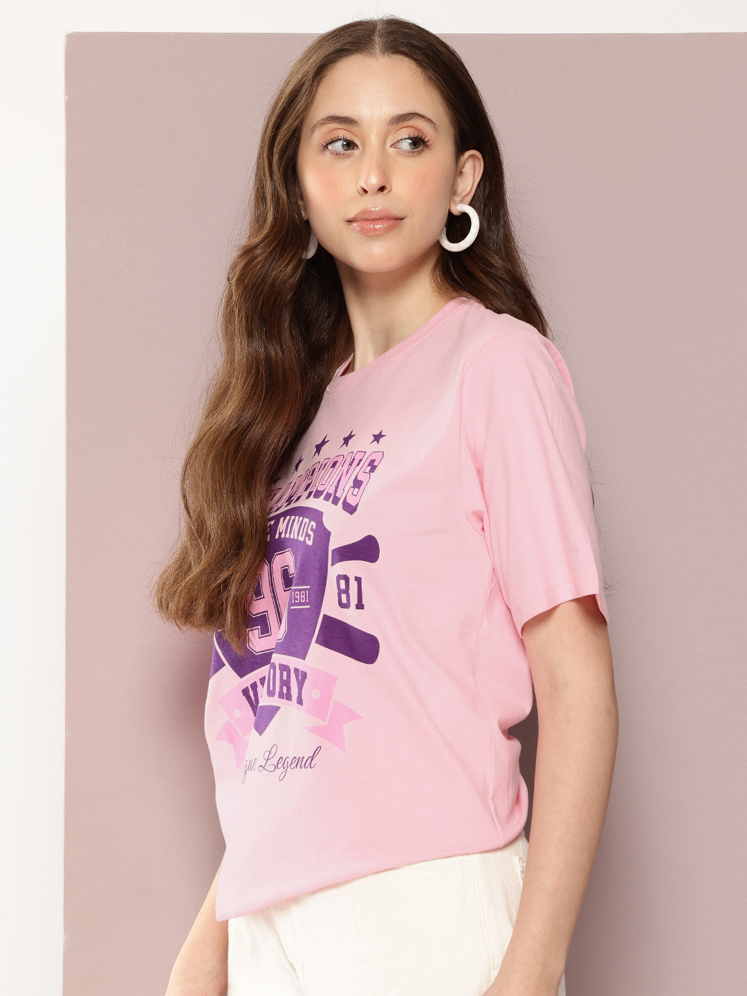 Womens Half Sleeve Round Neck Printed Oversized Fit Tshirts