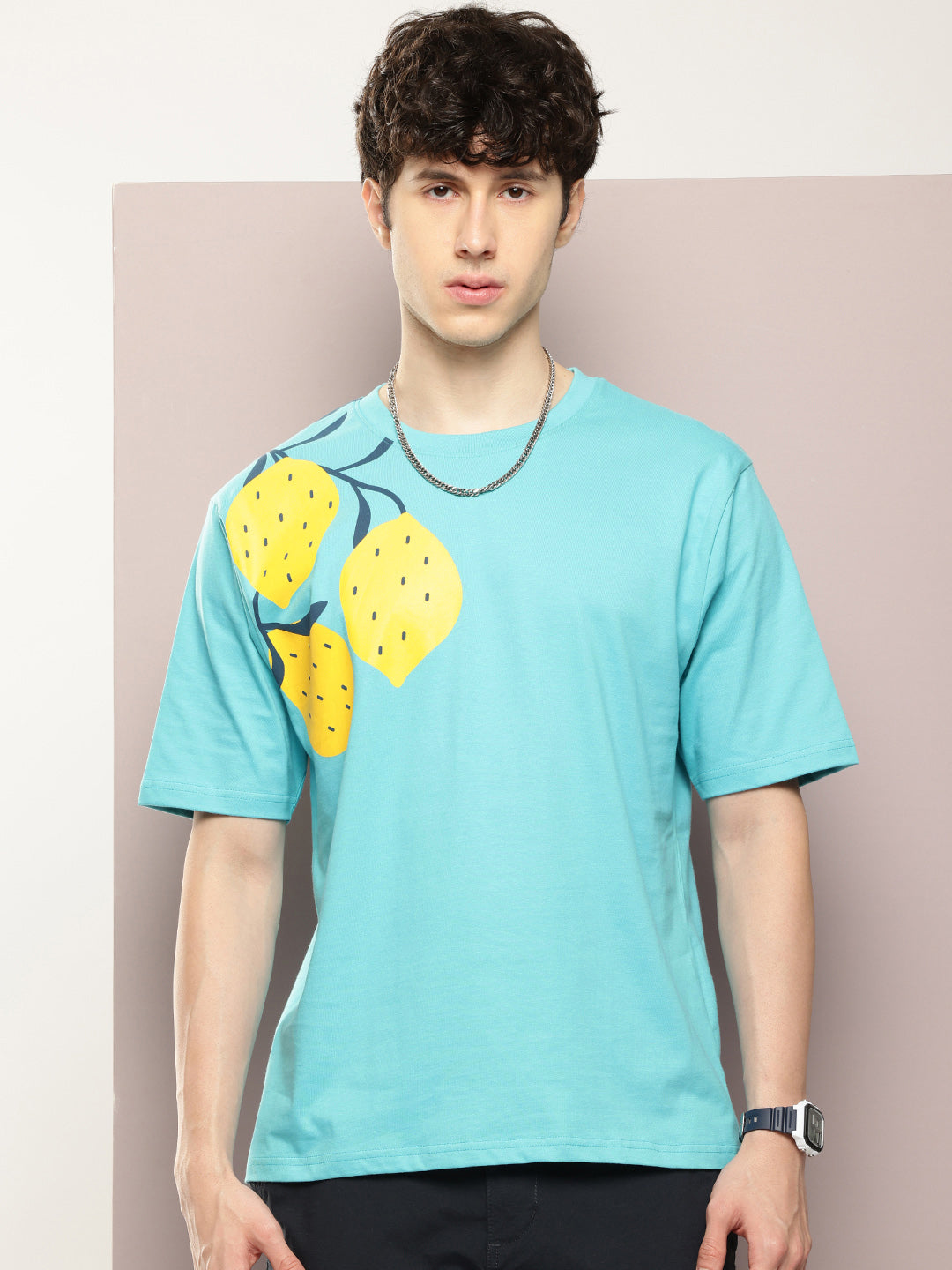 Mens Half Sleeve Round Neck All-Over Printed Oversized Fit Tshirts