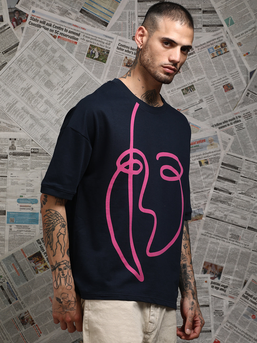 Mens Half Sleeve Drop Shoulder Printed Oversized Fit T-Shirts