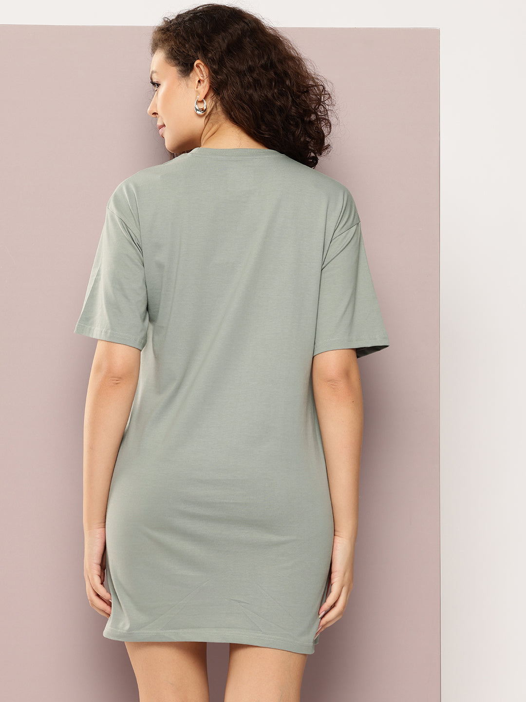 Womens Oversized Short Sleeves Printed Tshirt Dress