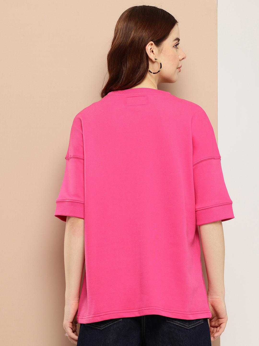 Womens Half Sleeve Round Neck Solid Oversized Fit Tshirts