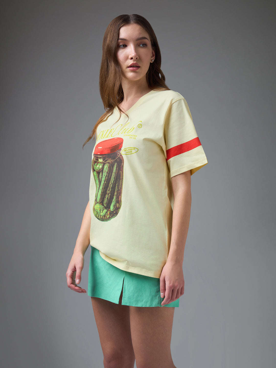 Womens Printed V-neck Oversized Fit Tshirt